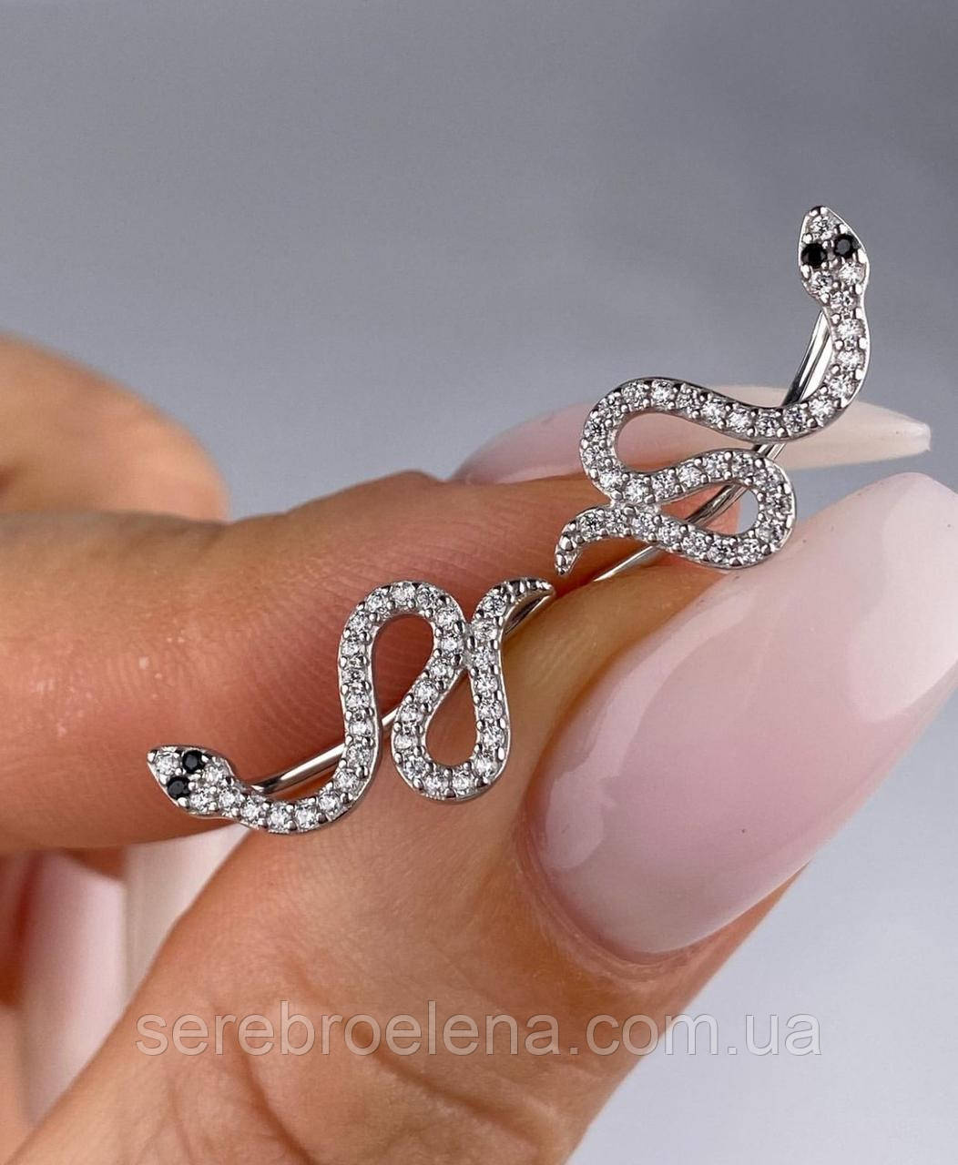 Срібні сережки кафи змія, родій 1094., фото 1