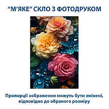 Покриття для столу, м'яке скло з фотодруком, Квіти в краплях, 60 х 100 см (1,2 мм) МСПБ-tx425, фото 2