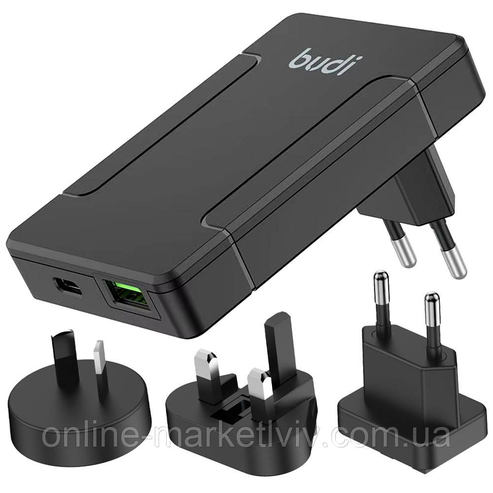 Мережевий зарядний пристрій PD 65W, QC 18W (USB+Type-C) Budi / Адаптер живлення зі швидкою зарядкою