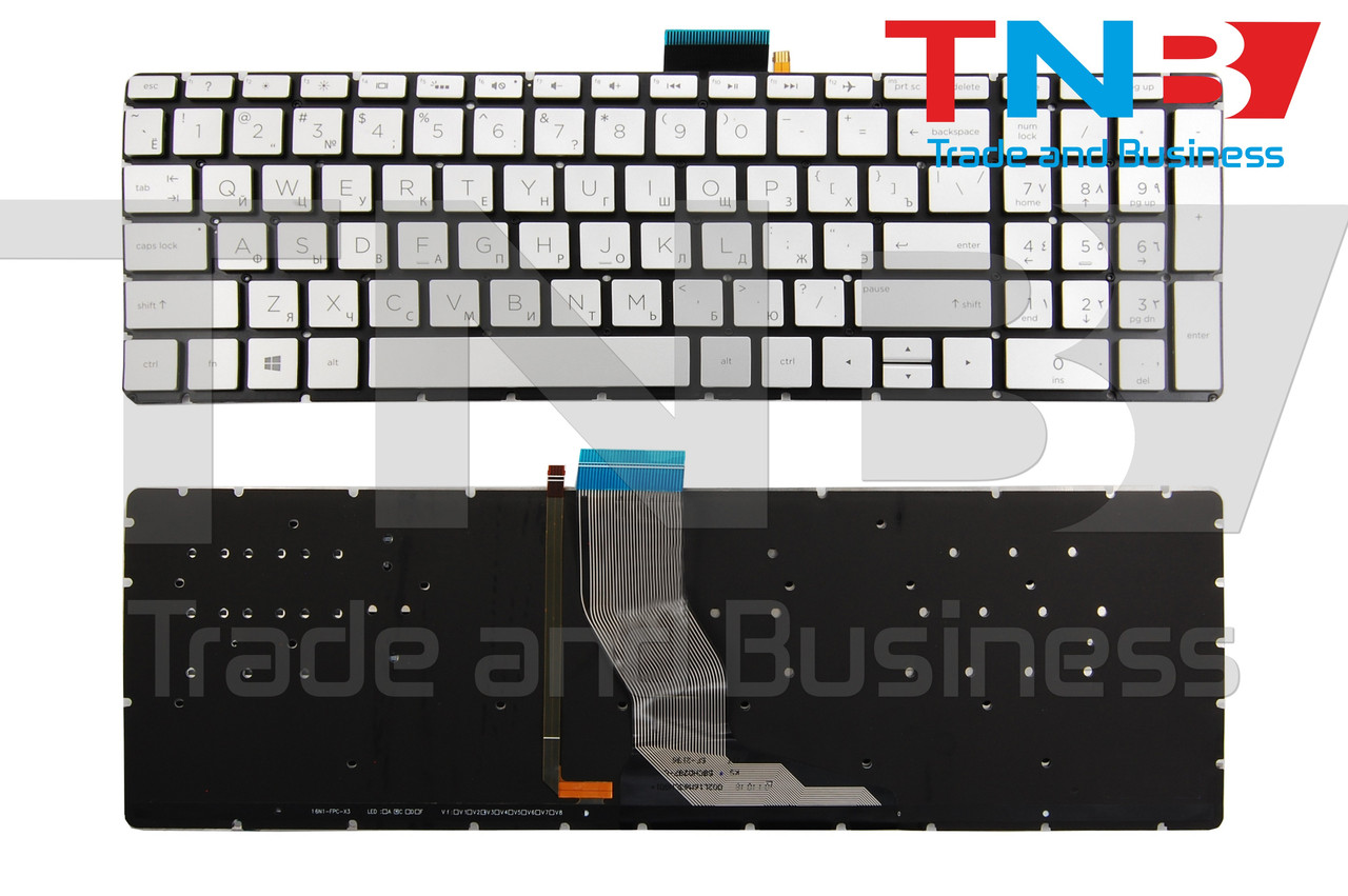 Клавіатура HP 15-BS523TU 15-BS0XX 2EU63PA 15-BS003TX СЕРЕБРИСТАЯ без рамки з підсвічуванням RUUS