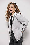 Жіноча подовжена зип-кофта на блискавці з капюшоном на флісі, фото 2