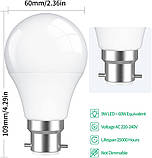 Світлодіодна лампа LEDYA B22 Bayonet 60 Вт, 9W 3000K Warm White BC GLS Frosted Light Bulbs, 806 Lumens, Non Dimmable, A60, фото 2