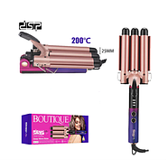 Керамічна плойка три хвилі щипці для завивки волосся DSP 20247 Потрійна плойка для волосся, фото 4