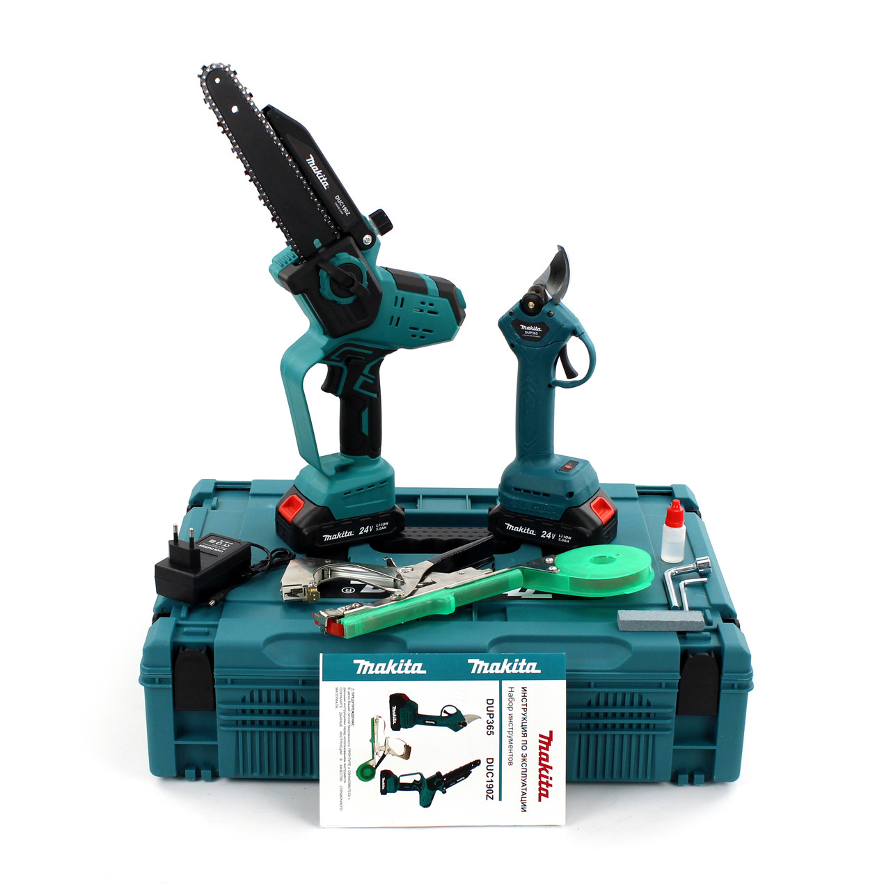 Акумуляторний набір 3в1 Makita 24V (Пила DUC190Z + Секатор DUP365 + садовий Степлер). АКБ набір Макіта