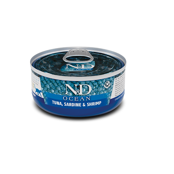 Вологий корм Farmina N&D Grain Free OCEAN TUNA, SARDINE & SHRIMP для котів, беззерновий, сардина, 70 г (*), фото 1