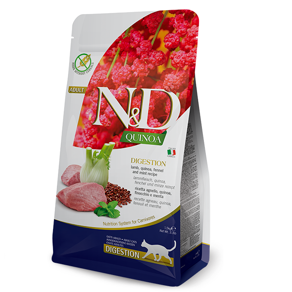 Сухий дієтичний корм Farmina N&D Quinoa Digestion для кішок, при порушеннях травлення, ягня, 1.5 кг (*), фото 1
