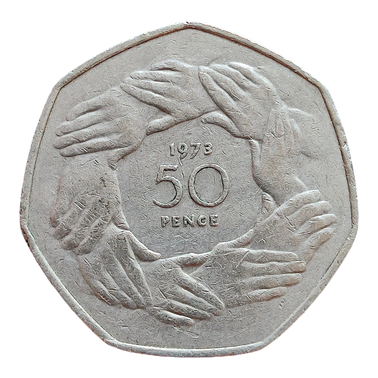 Велика Британія 50 пенсів, 1973 Вступ до Європейське Економічне Співтовариство