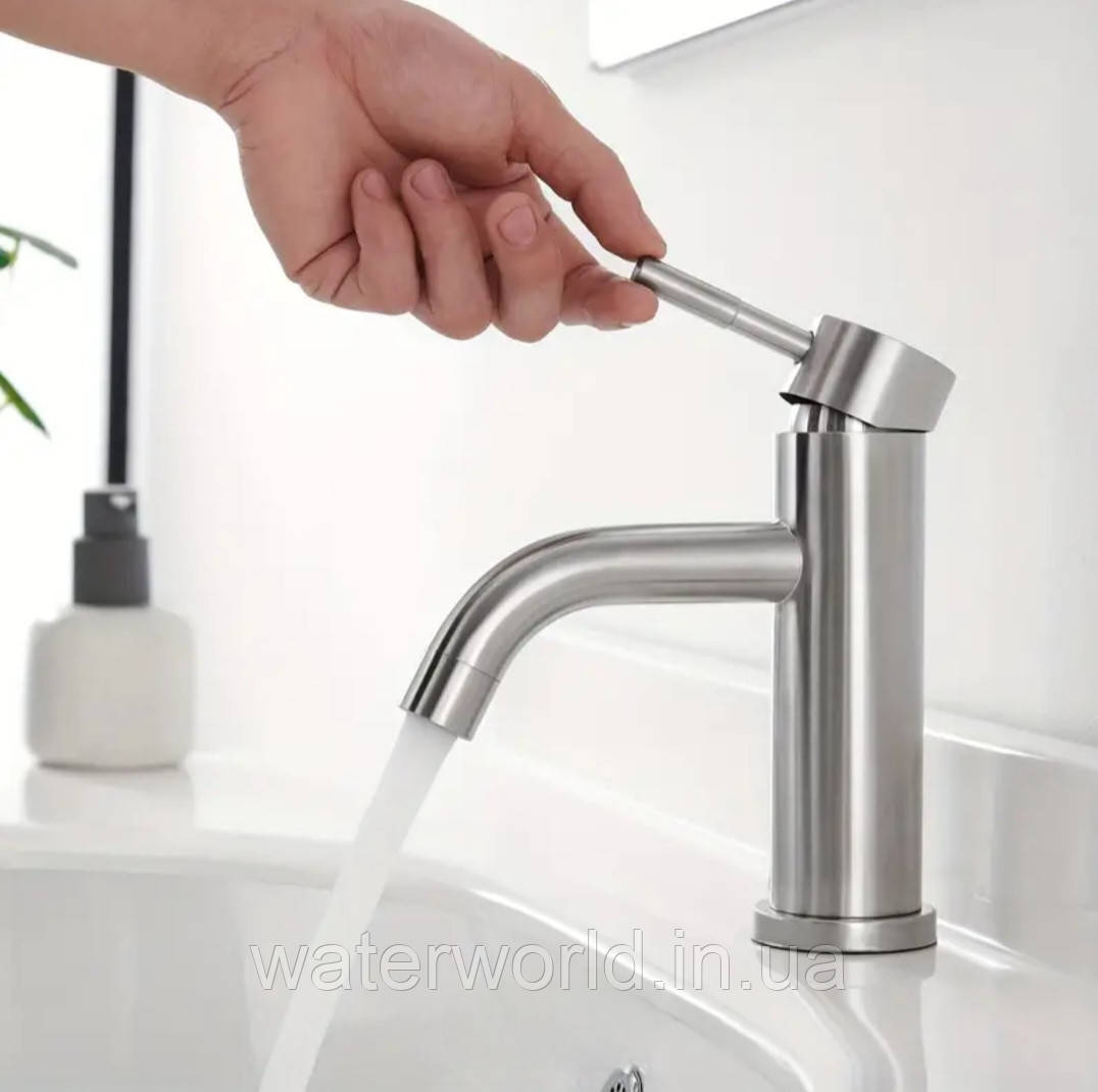 Змішувач для умивальника матового кольору з нержавіючої сталі AISI304 WEZER EKO1С-01 із кріпленням на гайці