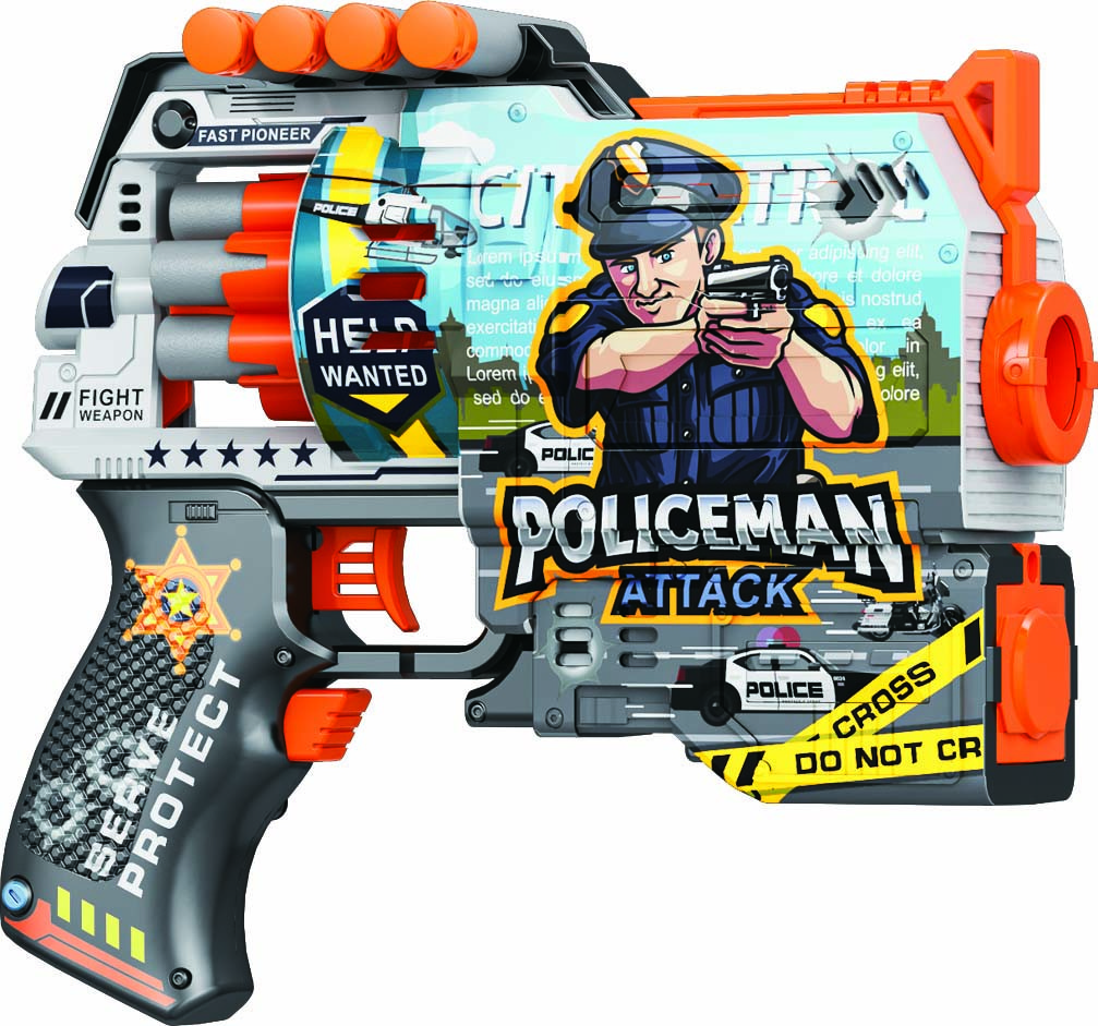 Іграшковий пістолет "Turbo Fast" автоматичний барабан на батарейках з м'якими патронами 12 шт. BH119, фото 1