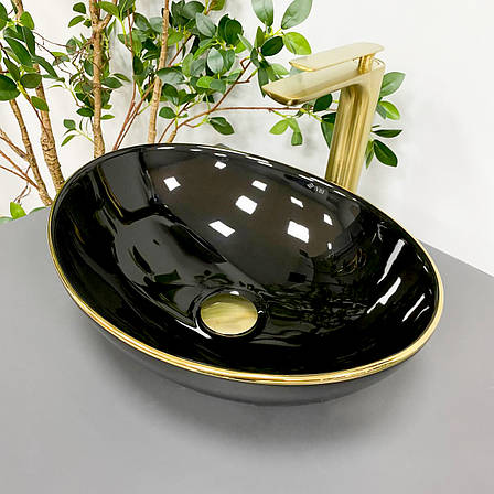 Умивальник (раковина) VBI PARMA BLACK GOLD EDGE накладний, фото 1