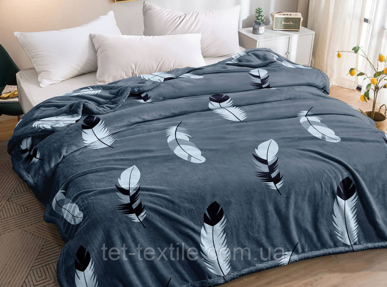 Плед з мікрофібри Велсофт Велике пір'я сірий 220х240 см