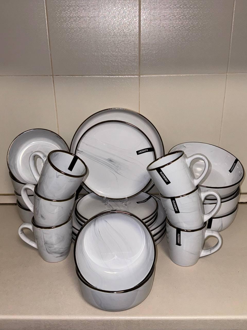 Сервіз Ardesto Marmo MRW 24 предмети білий