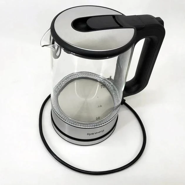 Дисковий електричний чайник Rainberg 2200 Вт 2.0 л  Скляний