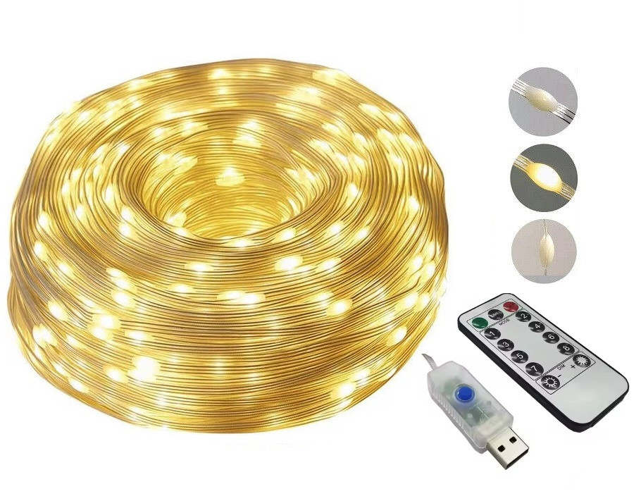 Вулична світлодіодна гірлянда стрічка 300 LED USB з пультом ДУ великі краплі 30 метрів білий 8 режимів
