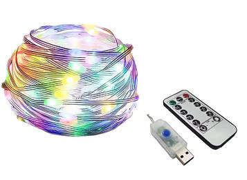 Вуличні гірлянди  10м 100лед RGB USB з пультом ДУ світлодіодні зовнішні садові ліхтарі SunLamp