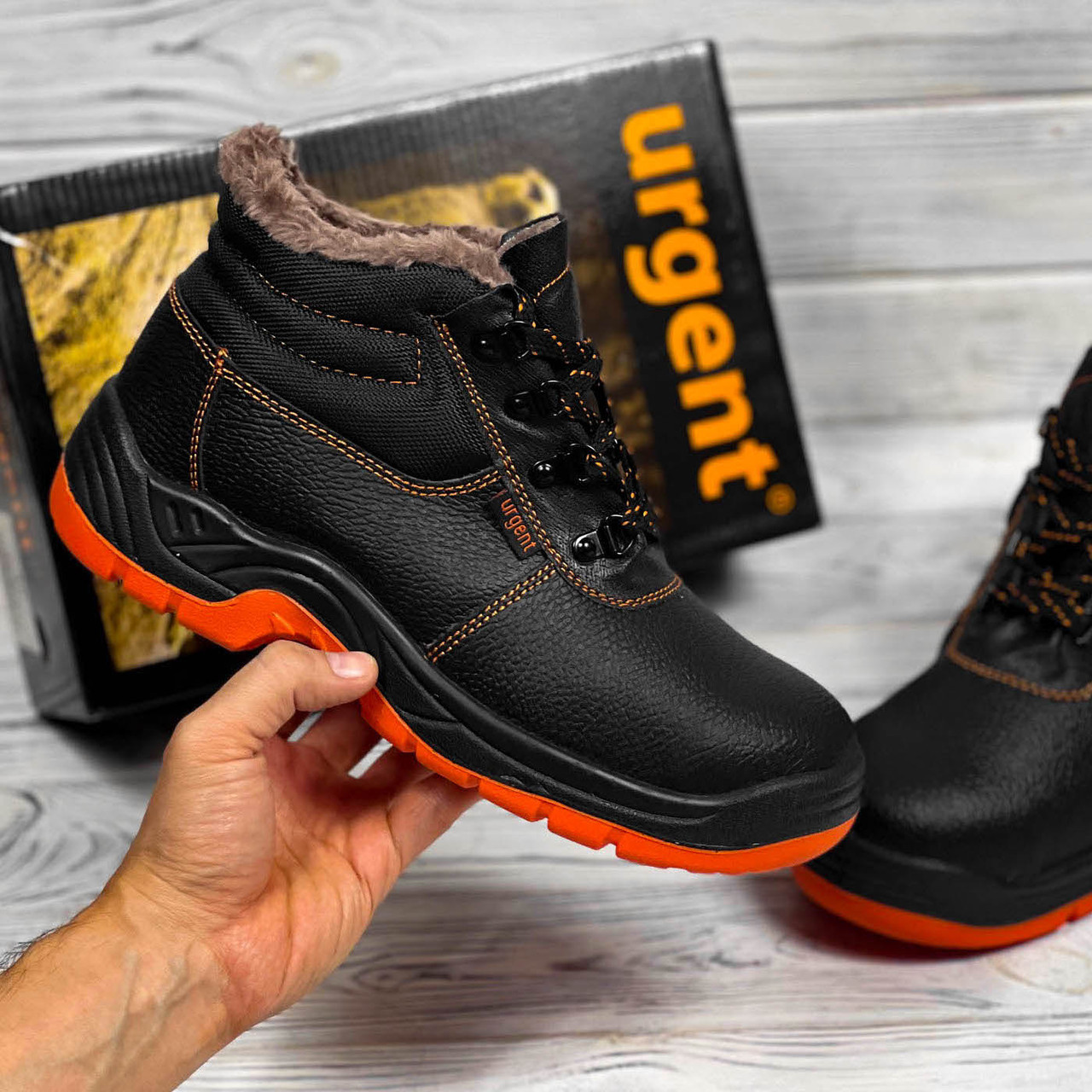 Черевики захисні робочі з метал підноском робоче взуття на хутрі спецвзуття зимове чоловіче захисне urgent польша, фото 1