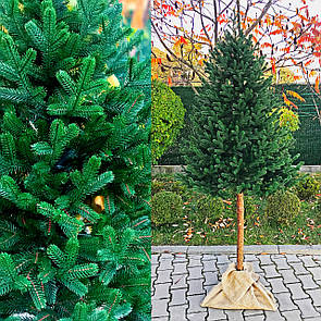 Штучна лита ялинка Traditional зелена 220 см з натуральним дерев'яним стовбуром