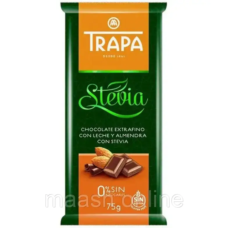 Шоколад молочний з мигдалем без цукру Trapa, 75г