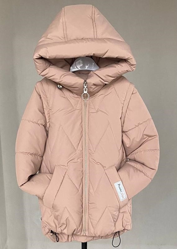 Дитяча куртка-жилетка Осіння на дівчинку весна-осінь Бежева демісезонна курточка Зигзаг для підлітка 146, фото 1