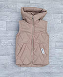 Дитяча куртка-жилетка Осіння на дівчинку весна-осінь Бежева демісезонна курточка Зигзаг для підлітка 146, фото 5