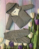 Костюм на хлопчика Осінній: куртка та штани з флісом на осінь Прогулянковий сірий дитячий комплект Грейс 80-86