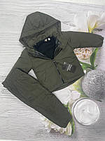 Костюм на хлопчика дитячий Осінній: куртка та штани з флісом на осінь Прогулянковий комплект Грейс хакі 80-86