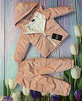 Костюм на дівчинку дитячий Осінній: куртка та штани з флісом Прогулянковий персиковий комплект Грейс осінь 80-86