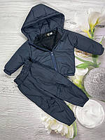 Куртка дитяча демісезонна та штани на флісі для хлопчика весна осінь Осінній синій костюм Твікс 80-86
