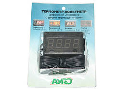 Популярний! Термометр-вольтметр 24V (2 датчики) - Краща якість тільки на Nukleon.com.ua