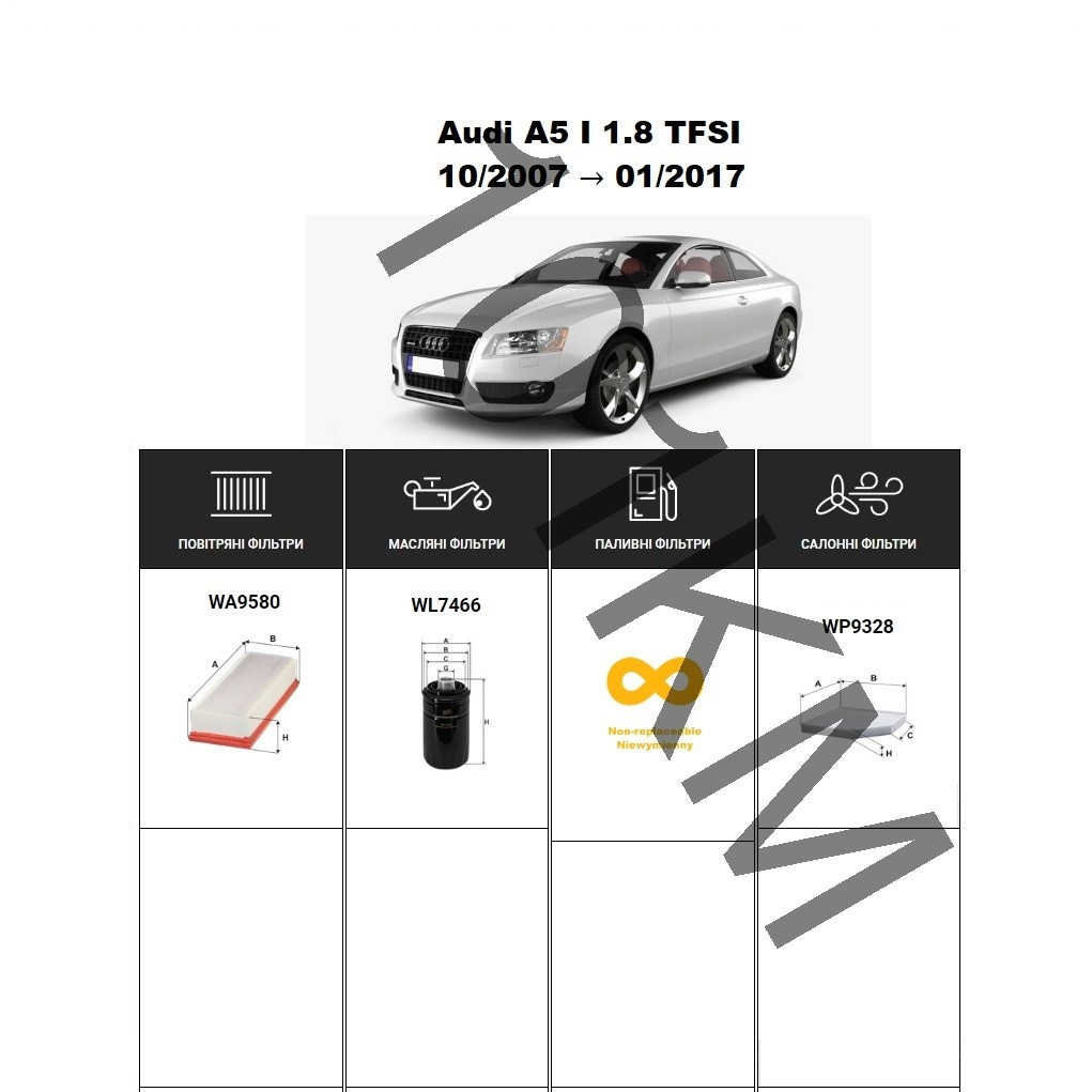 Комплект фільтрів Audi A5 I 1.8 TFSI (2007-2017) WIX