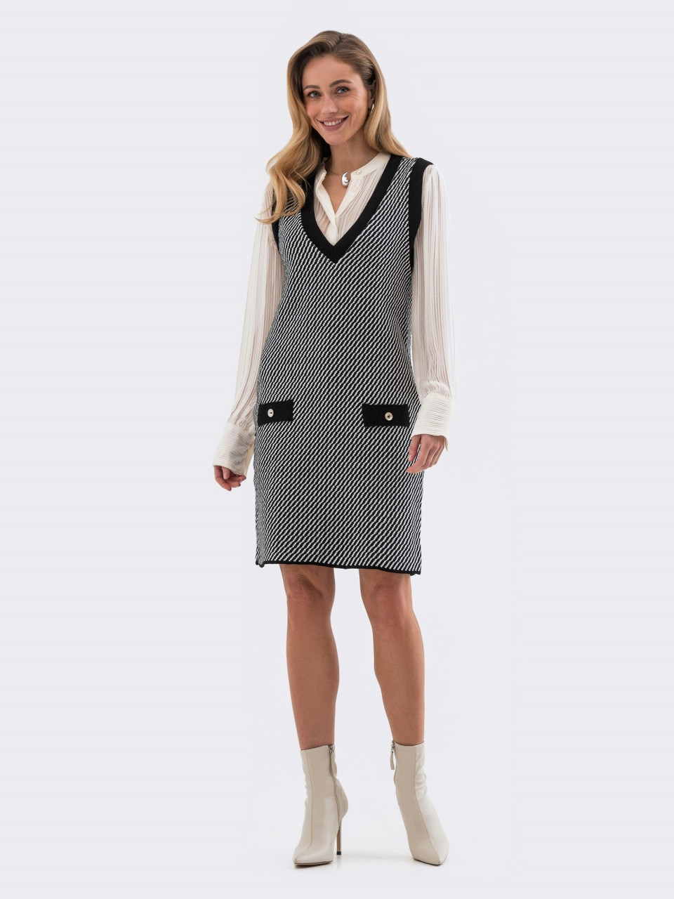 Чорна в’язана сукня сарафан міді з принтом, фото 1