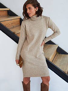 В'язана сукня гольф жіноча зимова тепла бежева