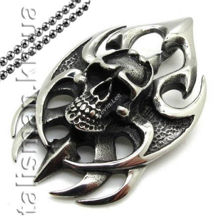 Кулон Череп у вогні сталевий на ланцюжку AST06, фото 1