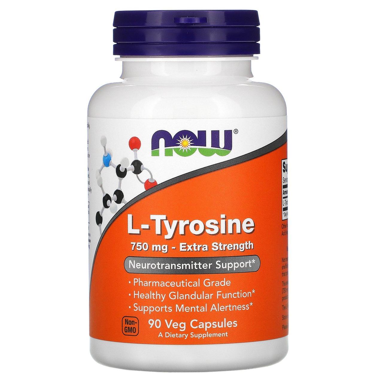 Тирозин Now Foods (L-Tyrosine) 750 мг 90 вегетаріанських капсул BX878