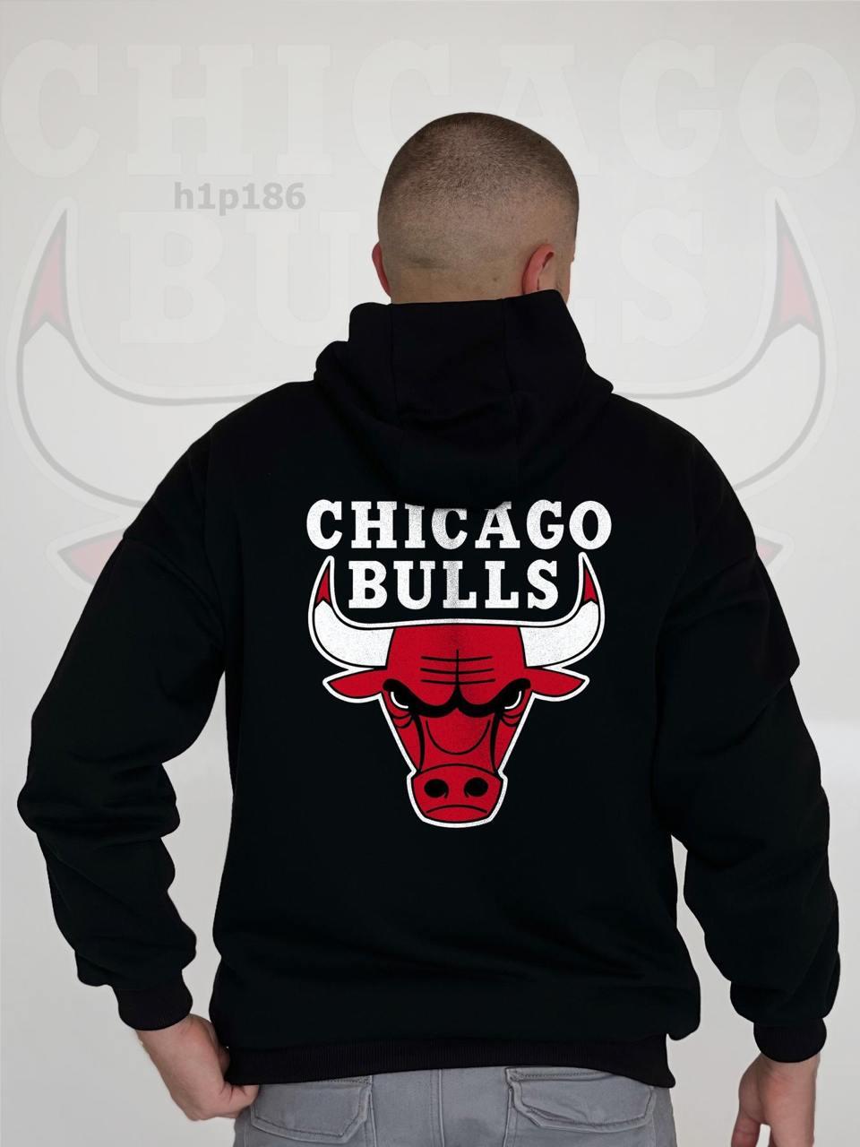 Толстовка чоловіча Chicago Bulls з капюшоном осіння весняна кофта худи чикаго буллс чорна