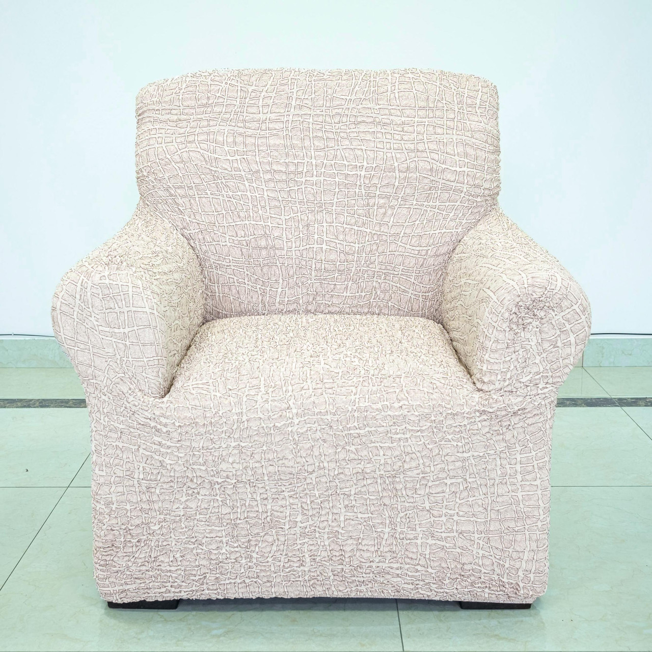 Чохол на крісло трикотажний кремовий Італійський стиль Love You, фото 1