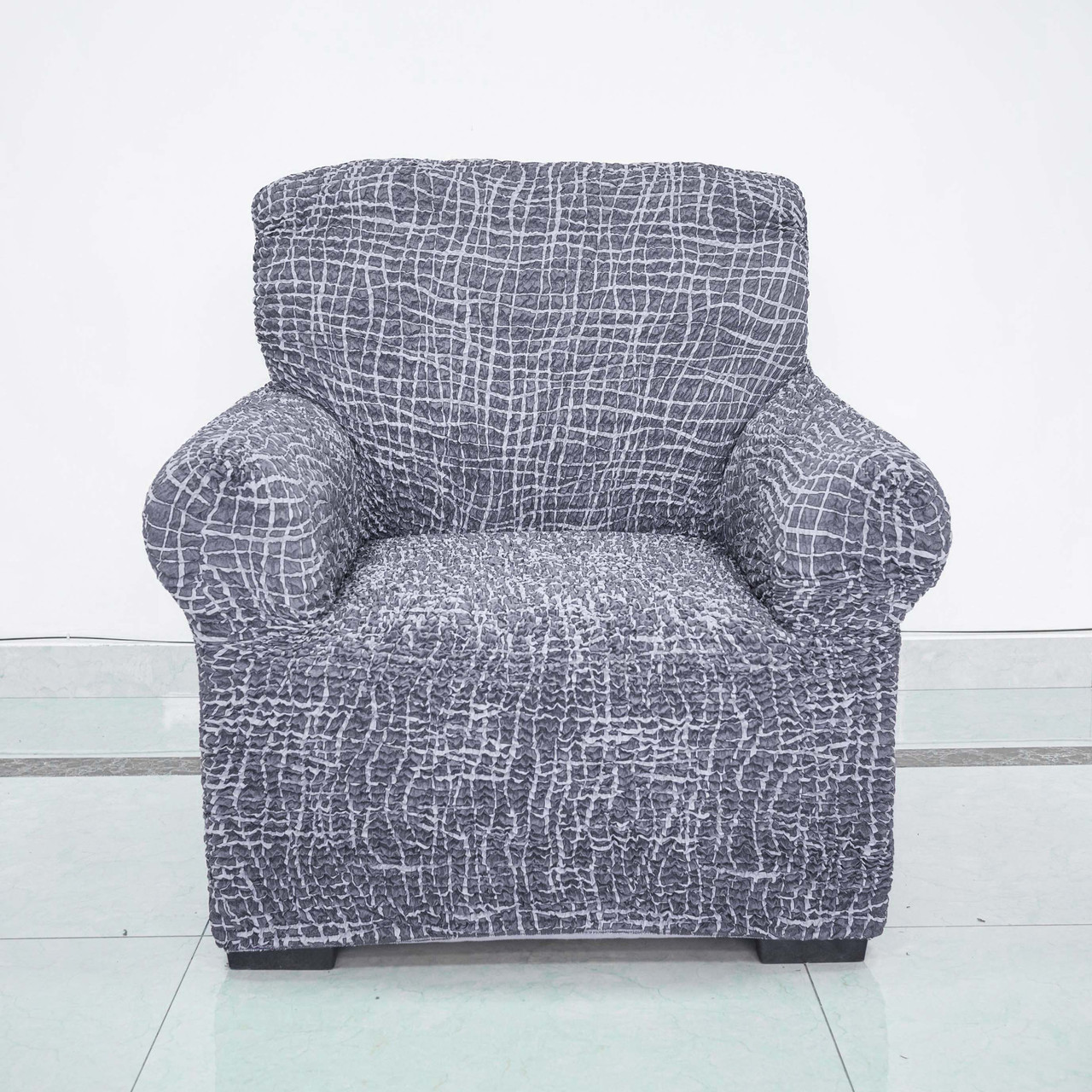 Чохол на крісло трикотажний сірий Італійський стиль Love You, фото 1