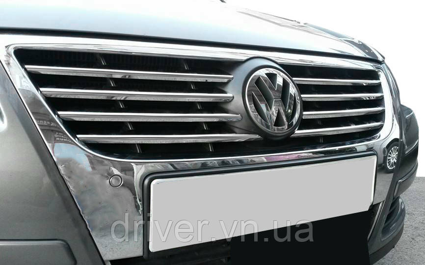 Накладки на решетку (8 шт, нерж) Carmos - Турецкая сталь для Volkswagen Passat B6 2006-2012 гг