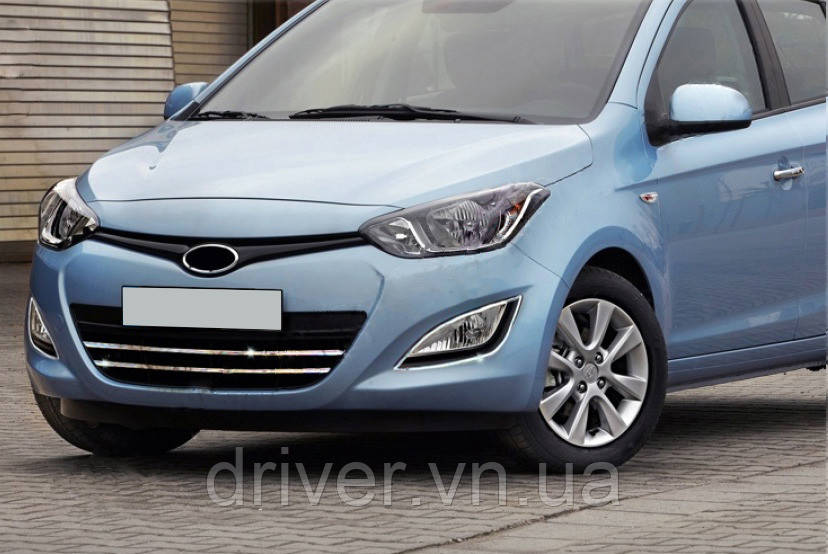 Полоски на решетку (2 шт, нерж.) для Hyundai I-20 2012-2014 гг