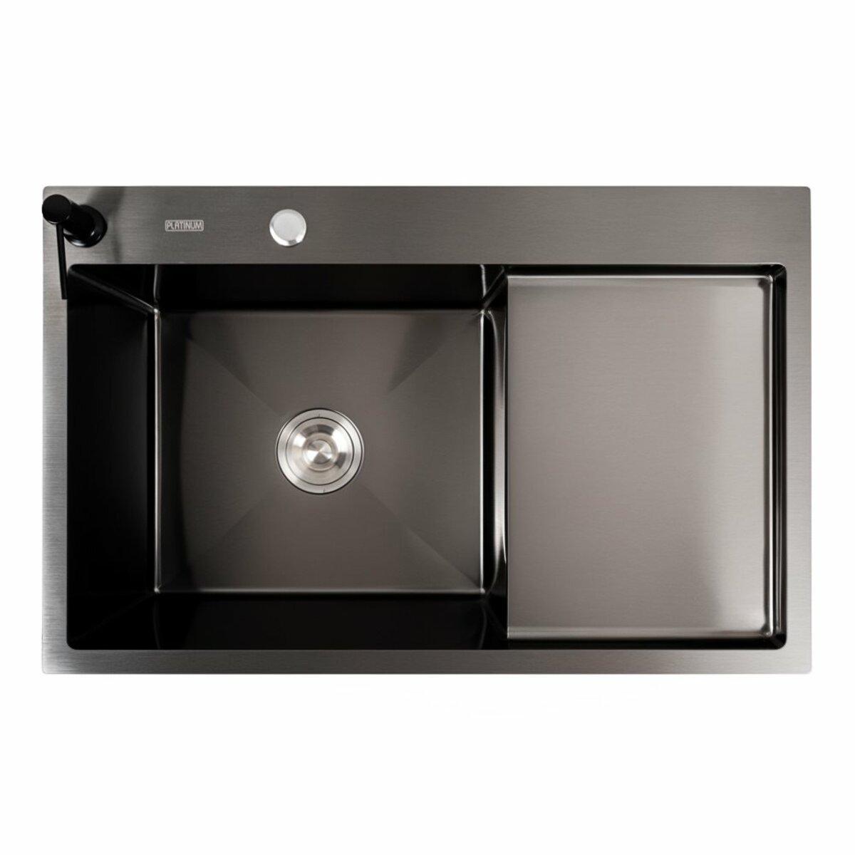 Кухонна мийка СМ 78*50 L PVD чорна Platinum Handmade (круглий сифон 3.0/0.8), фото 1