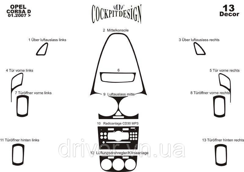 Накладки на Панель Приборов Дерево для Opel Corsa D 2007-2014 гг, фото 1