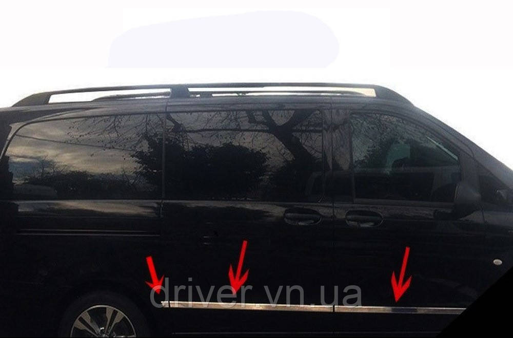 Молдинг дверной (6 частей, нержавейка) Длинная, 1 боковая дверь для Mercedes Vito/V-class W447 2014- гг