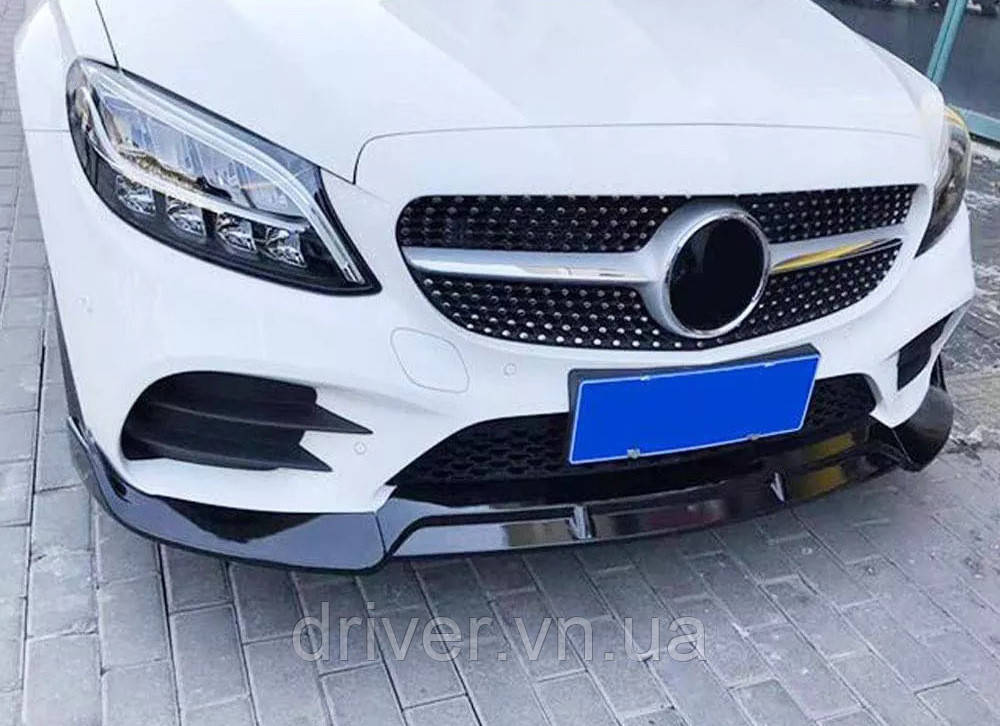 Передняя лип юбка V2 1234 Upgrade (черная, 2018-2021) для Mercedes C-сlass W205
