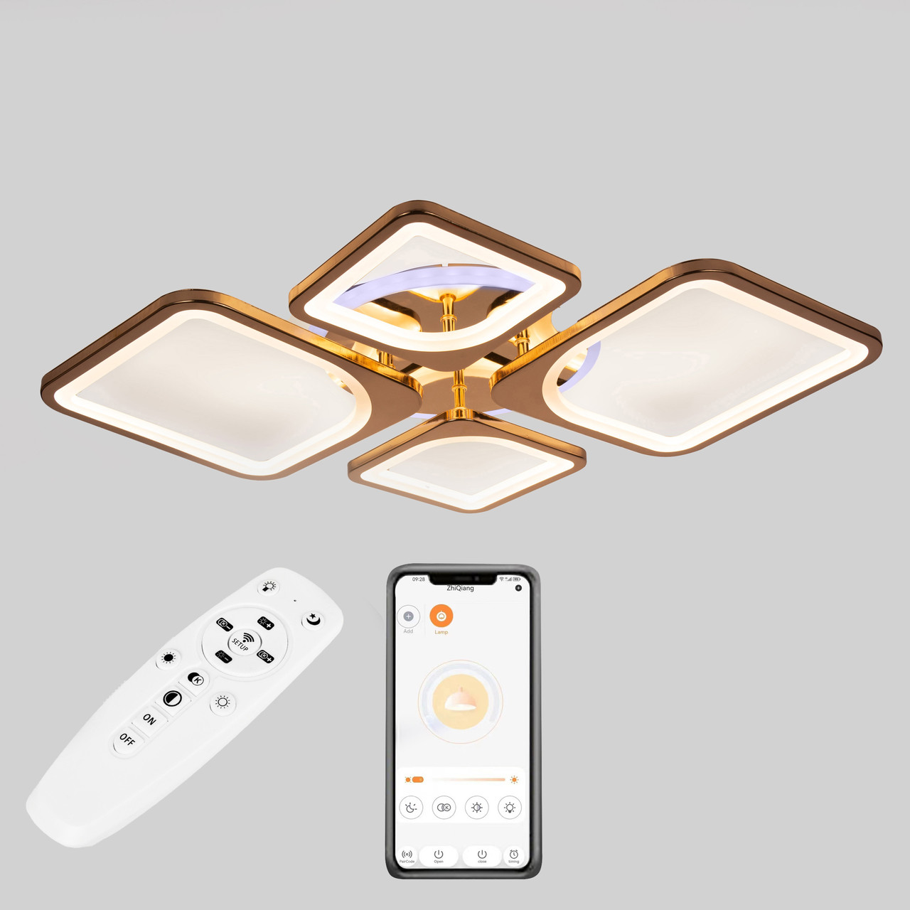 Стельова LED люстра, світлодіодний світильник Sunlight золото 5631/2+2 R