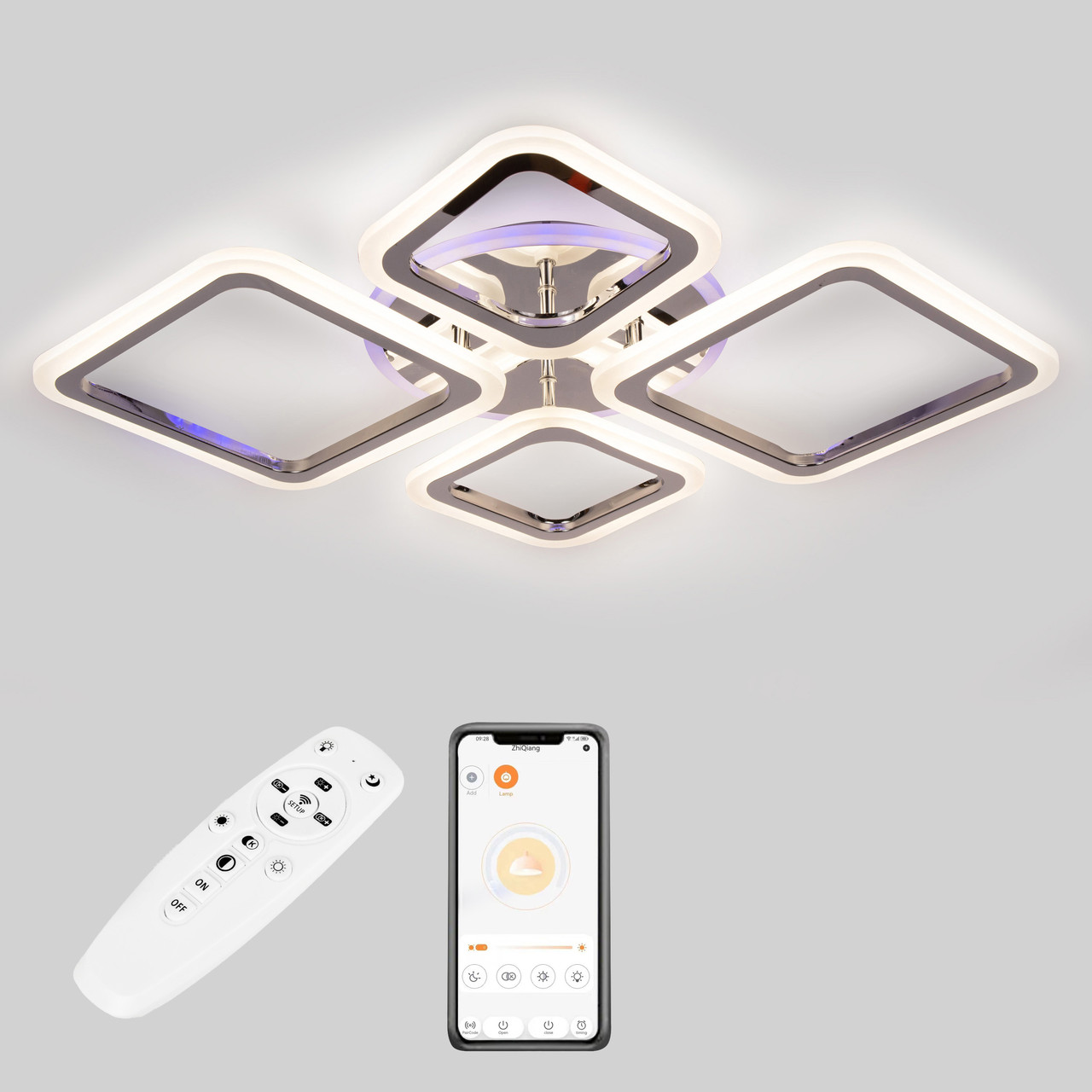 Стельова LED люстра, світлодіодний світильник Sunlight хром 5331/2+2 R