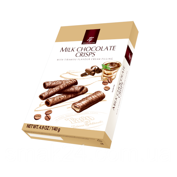 Вафлі зі смаком тірамісу в молочному шоколаді Milk Chocolate Crisps Tiramisu Cream Filling 120 г Польща