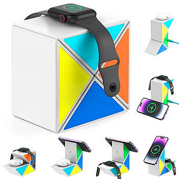 Бездротовий зарядний пристрій 3в1, 15W, Budi WL4600W / Зарядна станція для телефону / Бездротова зарядка