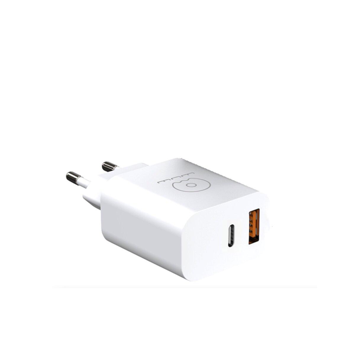 Зарядний пристрій WUW-C172 20W PD USB-C + USB QC3.0 18W white, 2 порти, швидка зарядка, фото 1