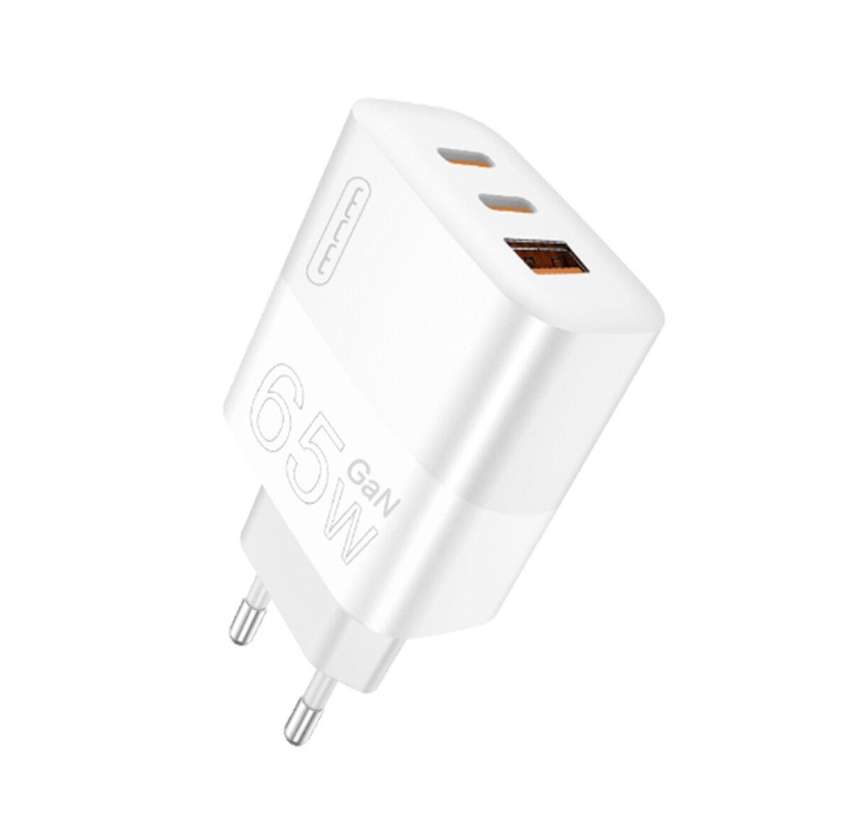 Зарядний пристрій WUW-C199 PD65W+PD20W+QC18W GaN C white, 3 порти, швидка зарядка, USB-C, фото 1