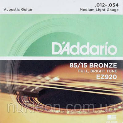 Популярний! Струни для гітари D'Addario 85/15 Bronze Medium Light (12-54) (EZ920) - Краща якість тільки на Nukleon.com.ua
